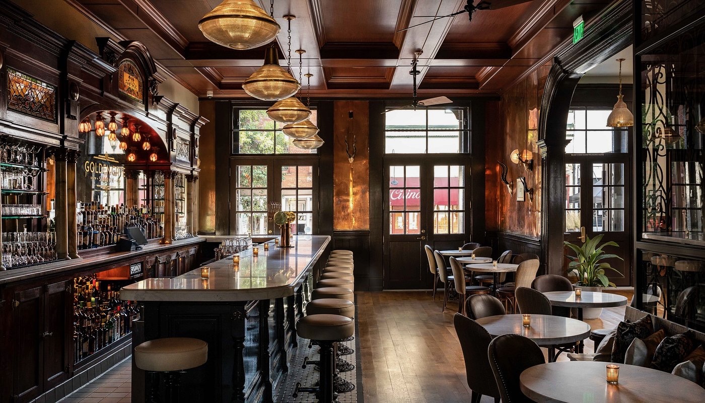 The ornate 1852 mahogany bar at the Golden Gate Saloon in the Holbrooke Hotel